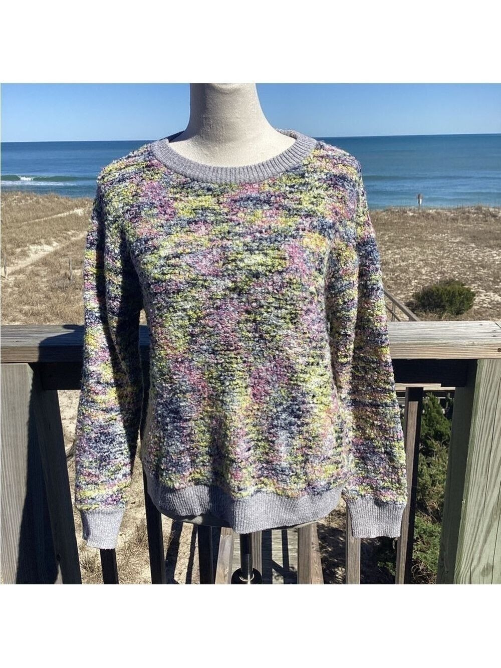 CeCe Purple and Pink Crew Neck Sweater